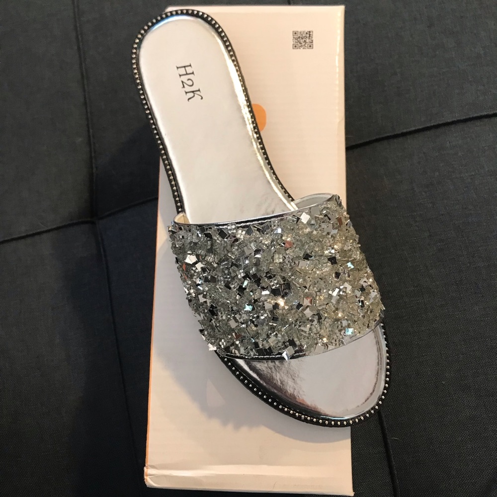 Silver rhinestone slides never worn new in the box